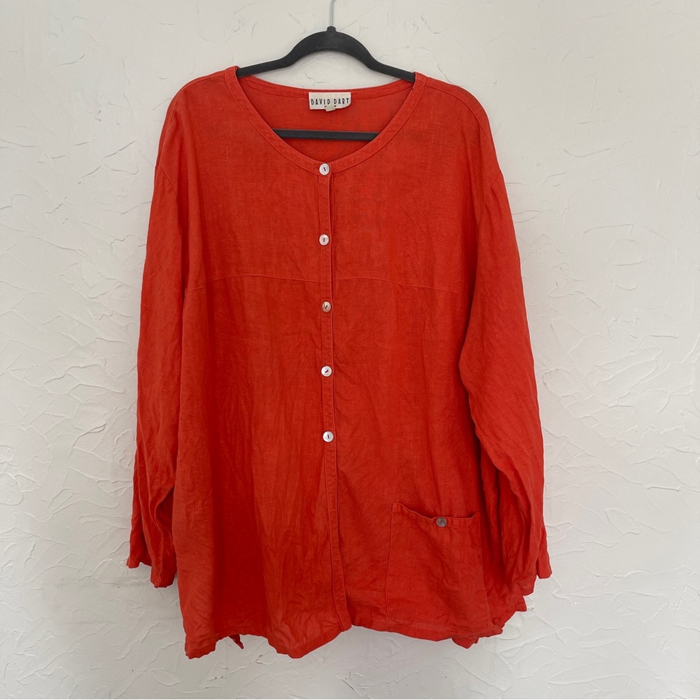 David Dart Women’s 100% Linen Button Blouse Top Long Sleeve. Size 3X